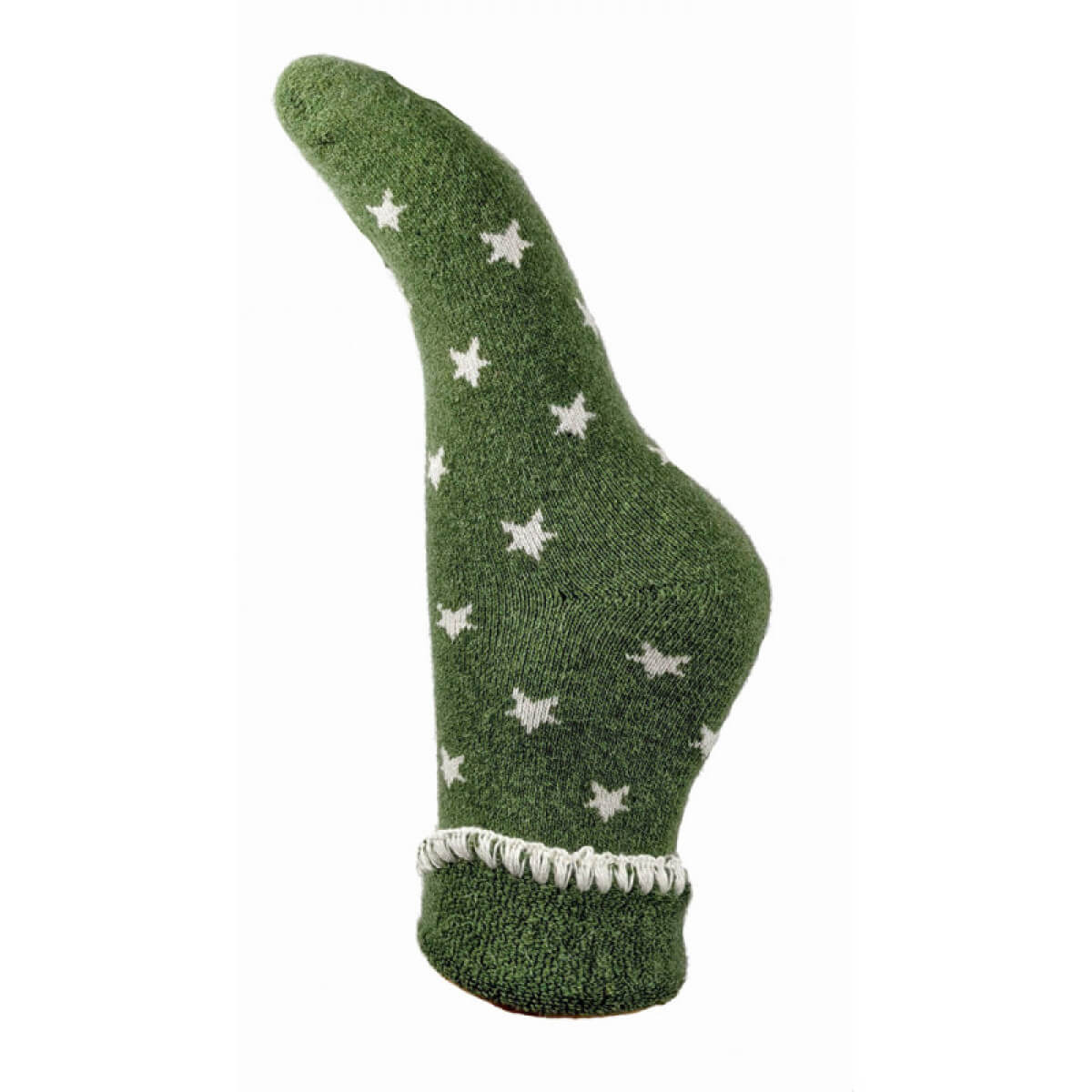 Green Cuff Socks With Cream Stars