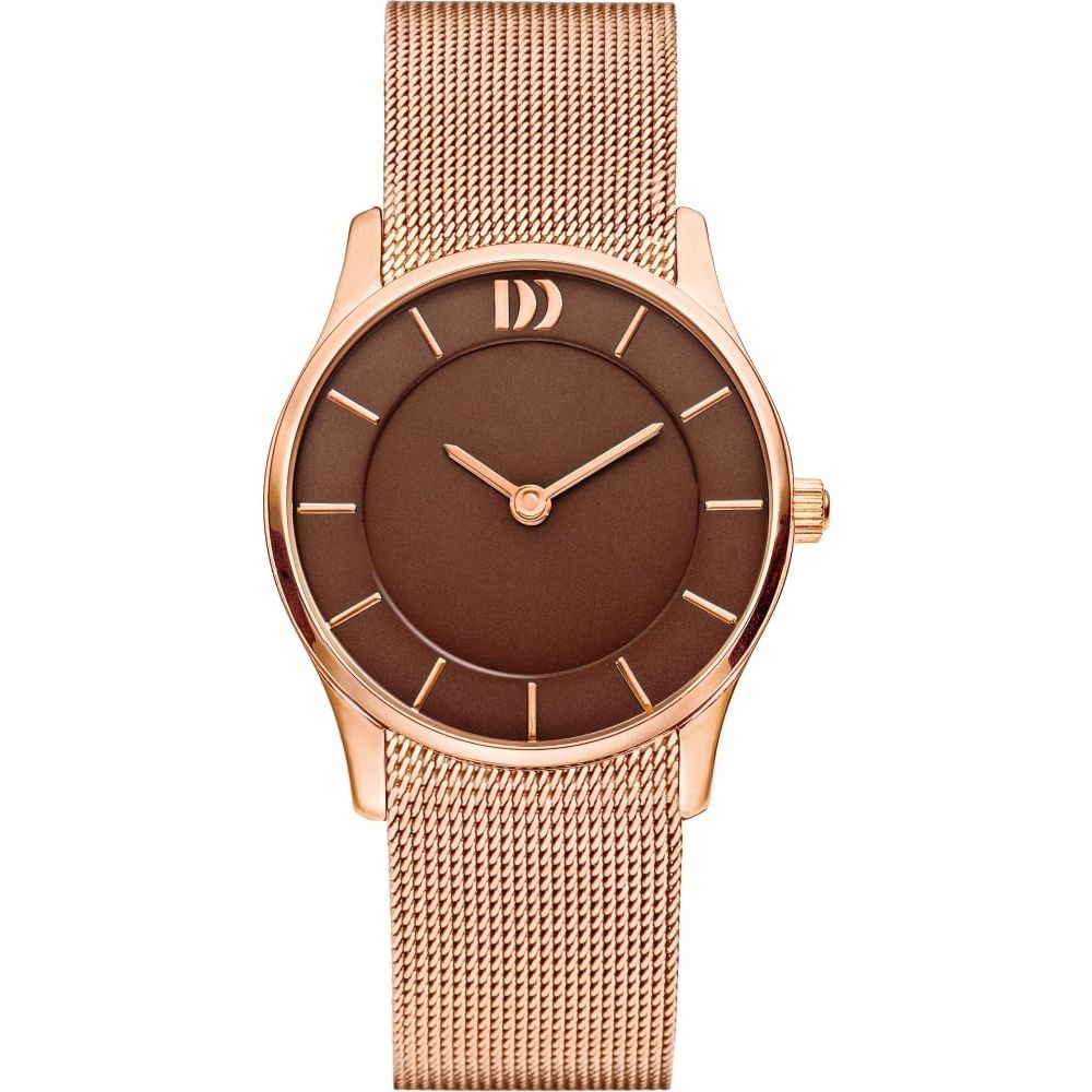Ladies Stainless Steel/Rose Gold Watch Round Face Black Dial