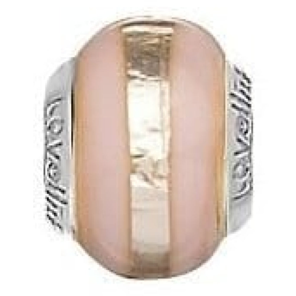Sterling Silver Light Pink With Silver Stripe Murano Glass Link