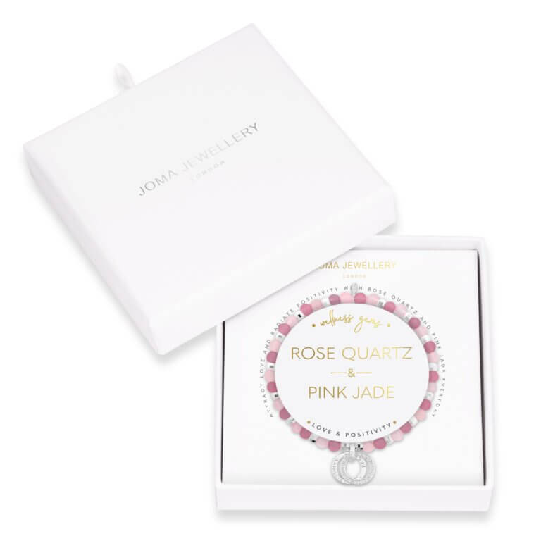 Wellness Gems | Silver | Pink Jade And Rose Quartz Bracelet | 17.5cm Stretch