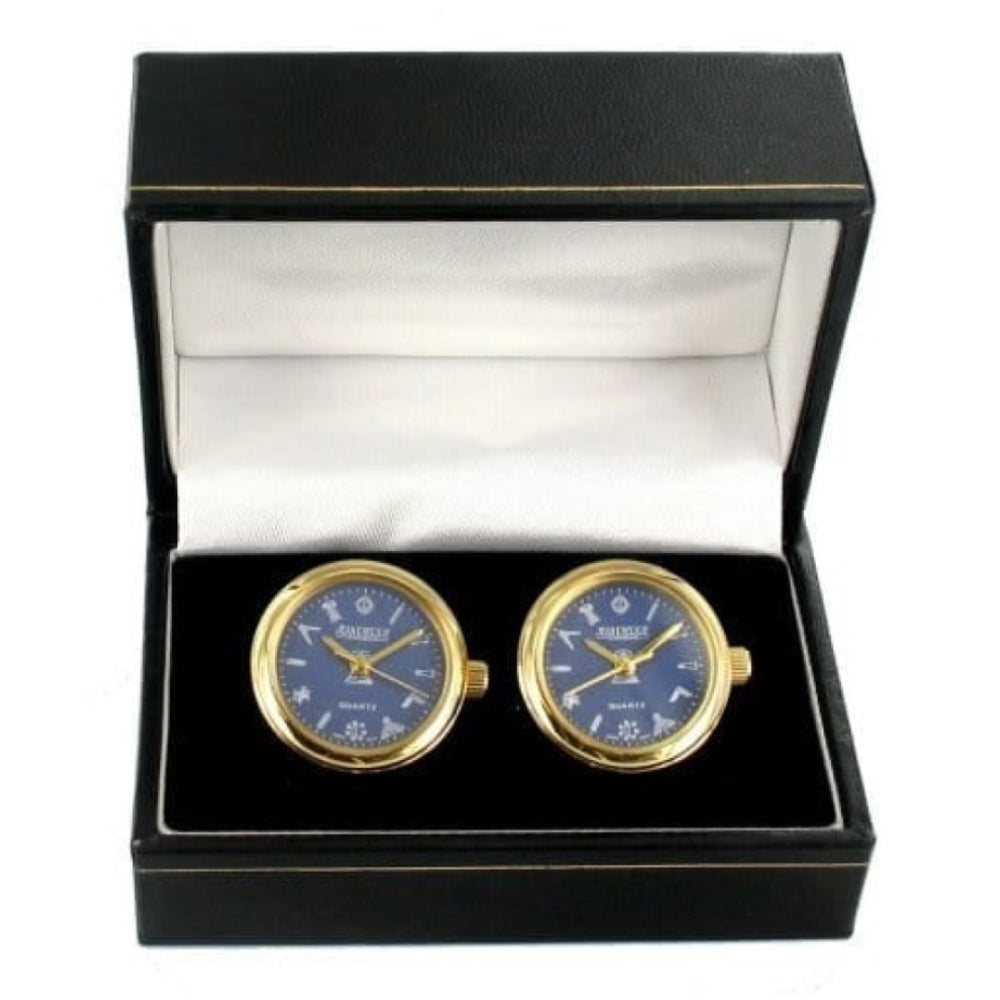 Gold Plated Blue Masonic Dial Cuff Links
