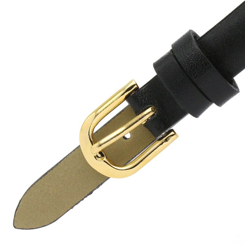 Gold Plated Cream Dial & Black Leather Strap Ladies Watch