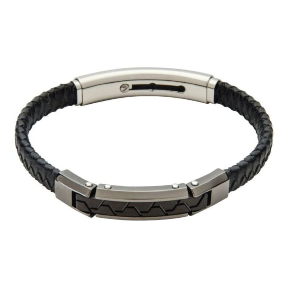 Men's Slim Line Black Leather Bracelet With Magnetic Clasp