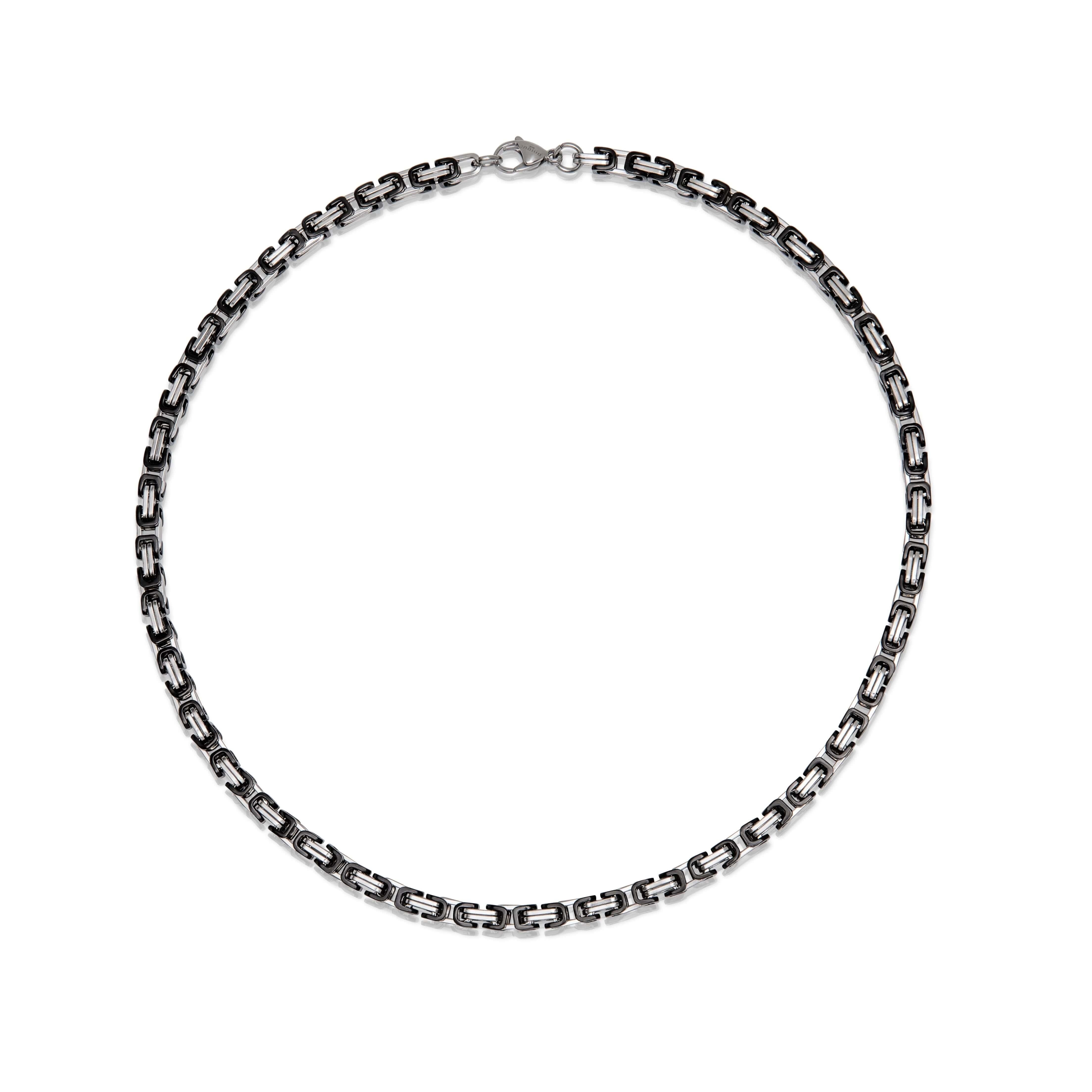 Steel Byzantine Chain Necklace With Black Polished IP - Width 6mm