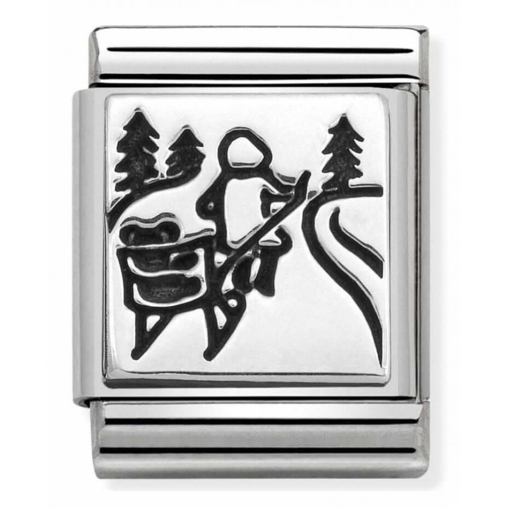 Composable Oxidized Sled Symbol Stainless Steel And Sterling Silver Big Charm