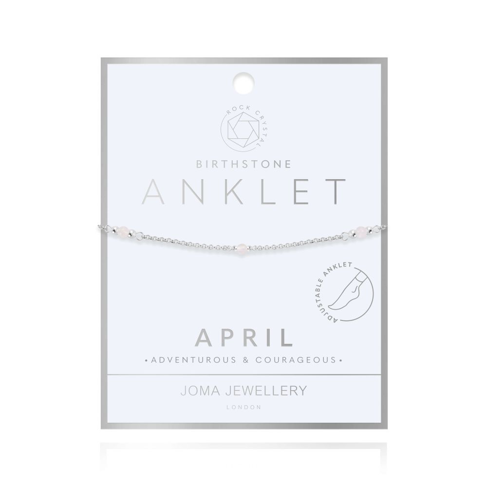 Anklet | Birthstone April Rock Crystal | Silver | 26cm Adjustable