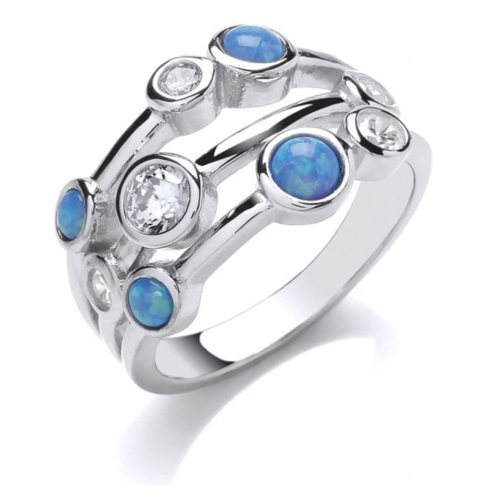 Silver, CZ & Opalique Triple Band Ring 8/P
