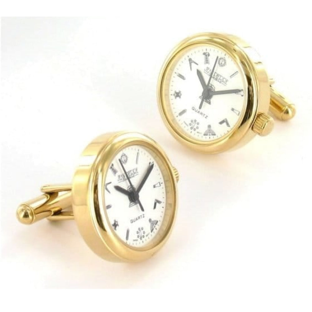 Gold Plated White Masonic Dial Cuff Links
