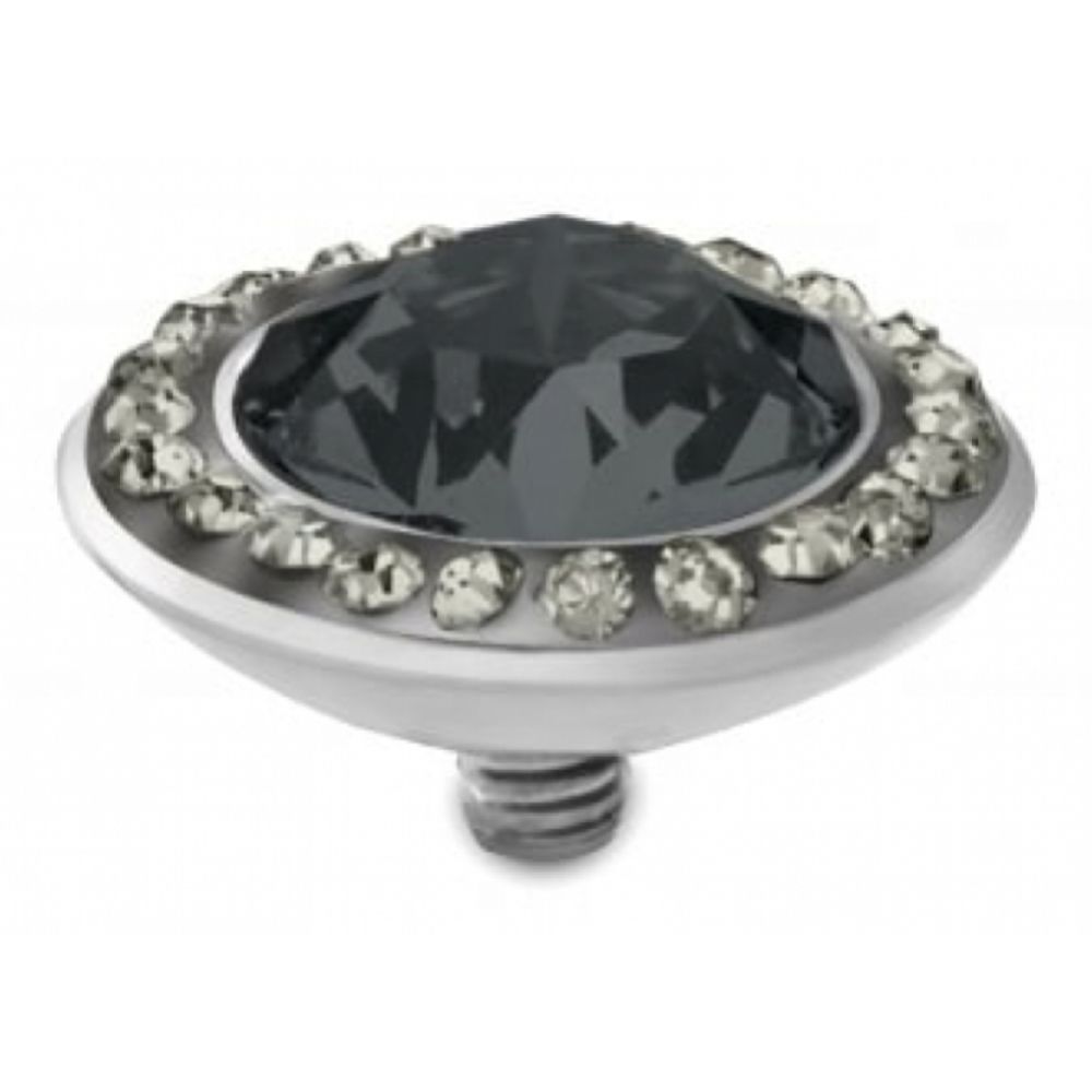 Famosa Stainless Steel 13mm Tondo Deluxe Graphite Ring Top with Black Diamond CZ