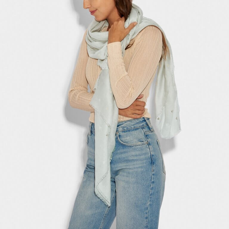 Small Heart Scarf Duck Egg Blue / Silver