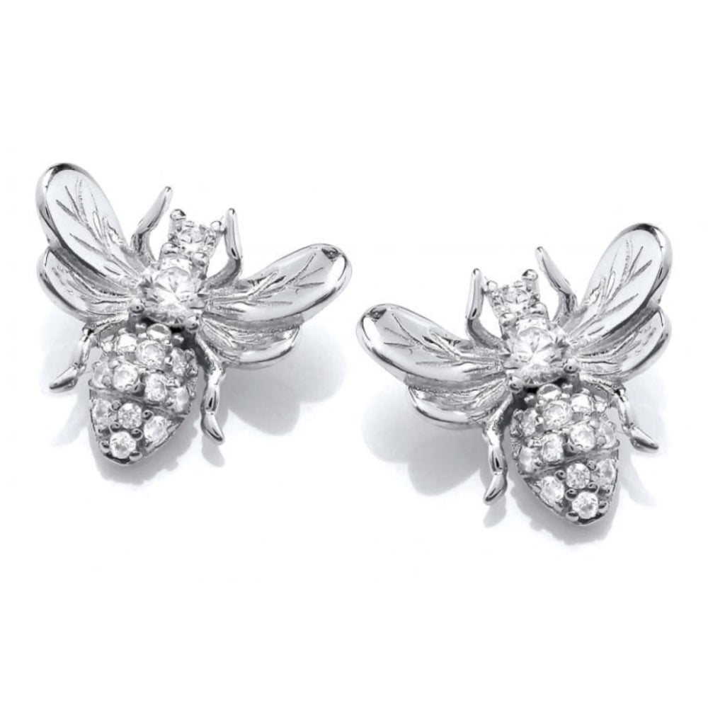 Silver CZ Honey Bee Earrings