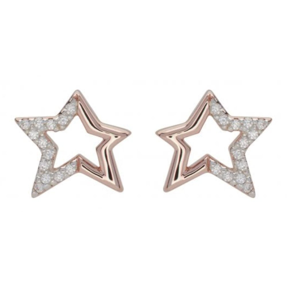 Sterling Silver 925 Star Earrings with Rose Gold Plating and CZ