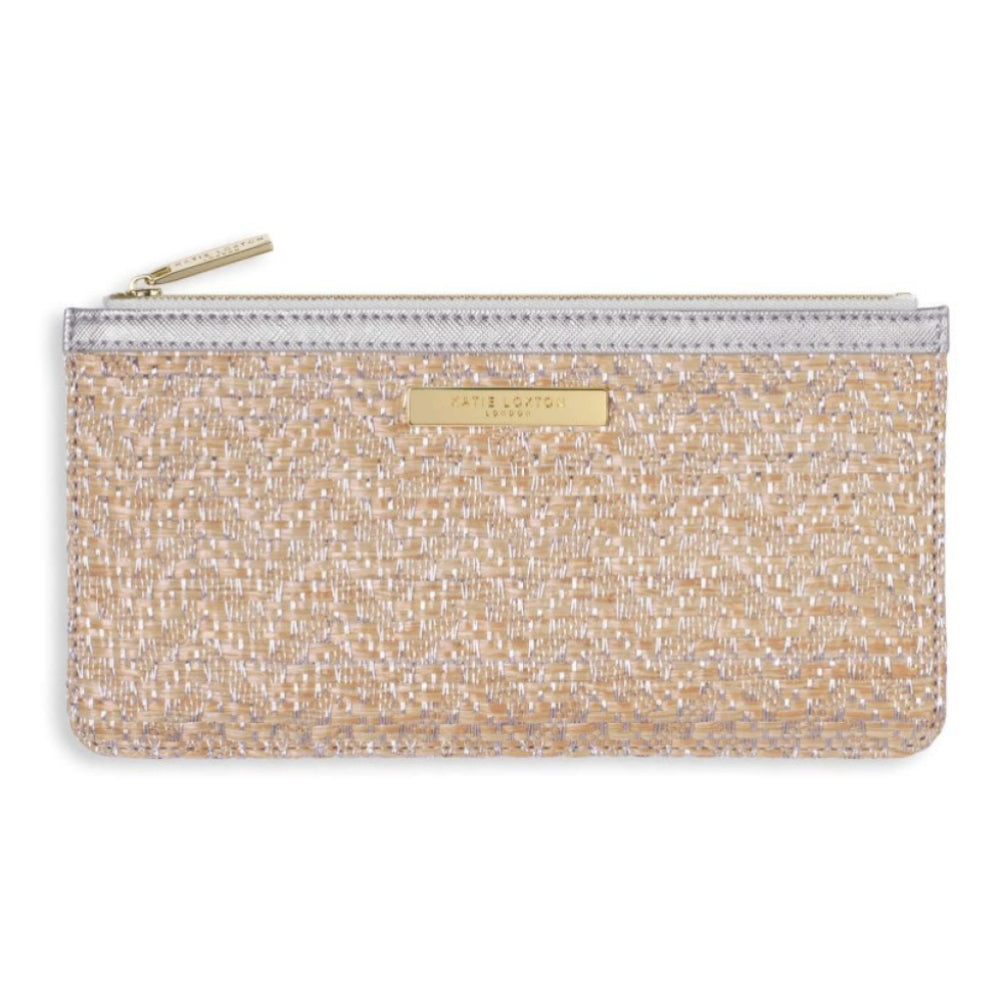 Callie Metallic Slim Pouch - Silver Metallic Weave Straw - 11x22cm