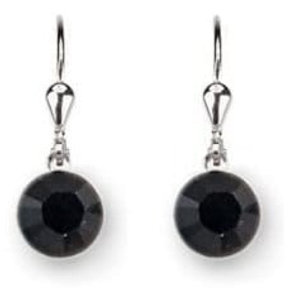 Ladies Black Swarovski Elements Rhodium Plated Metal Earrings