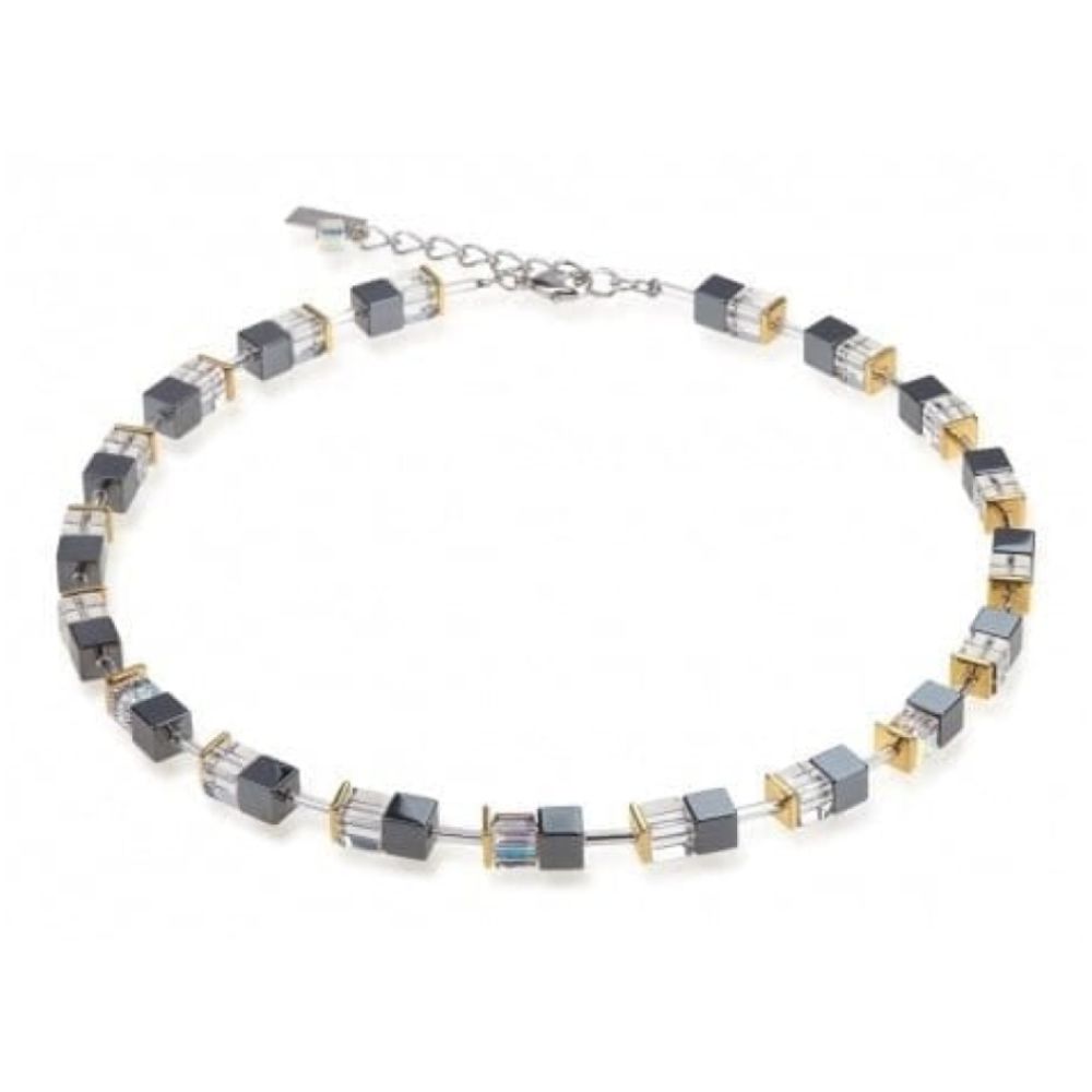 Ladies Crystalized Haematite Cubes & Acrylic Glass Necklace