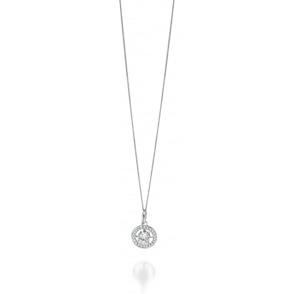 Silver Round CZ Pendant With Pave Surround