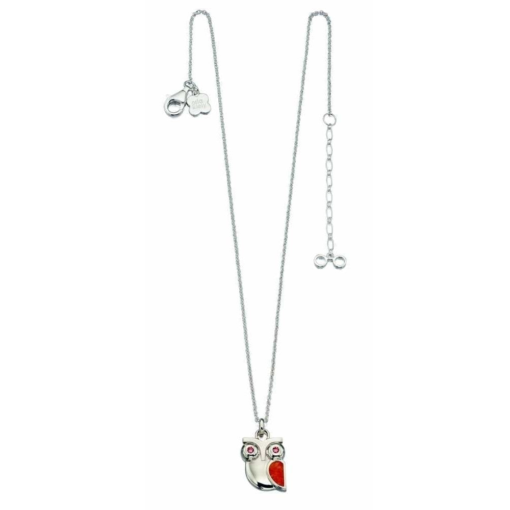 Pink Swarovski Silver Owl Necklace with Red Quartz
