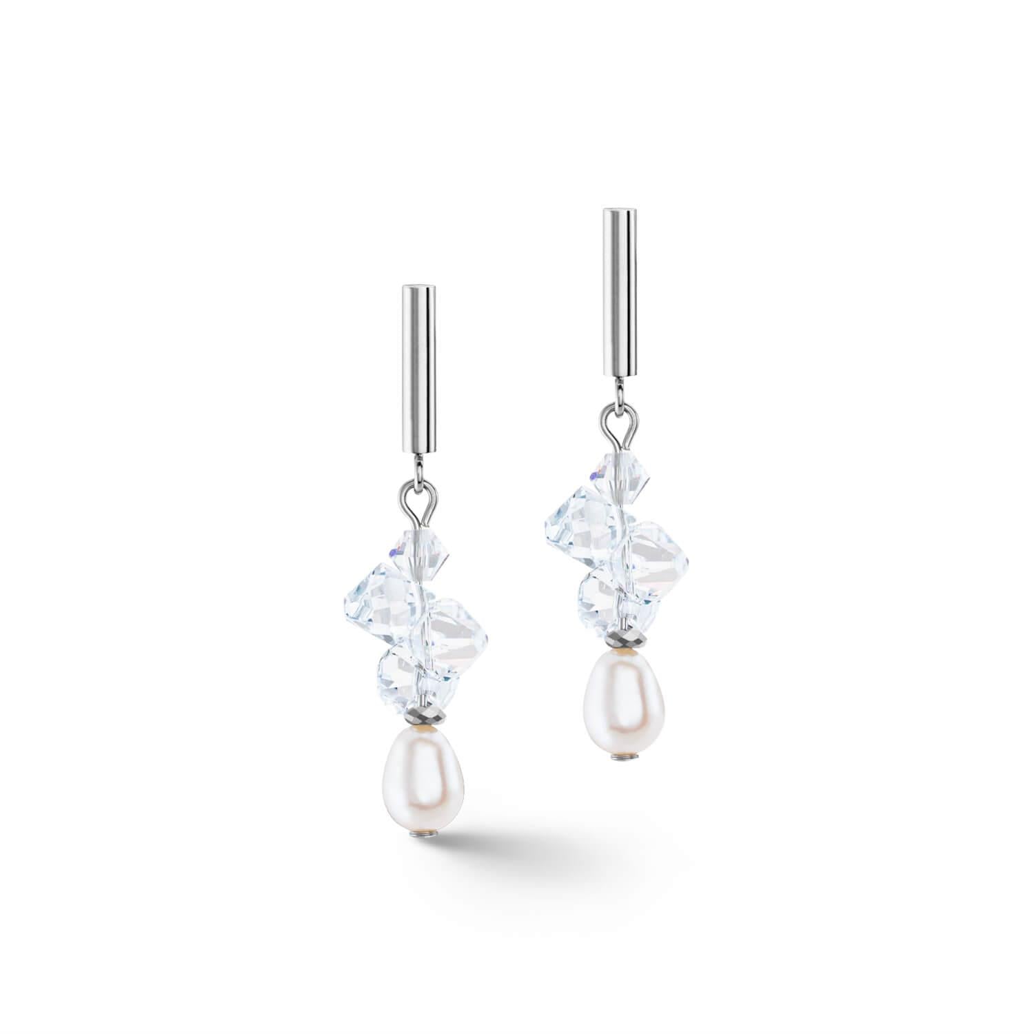 Dancing Crystals & Pearls Silver Earrings