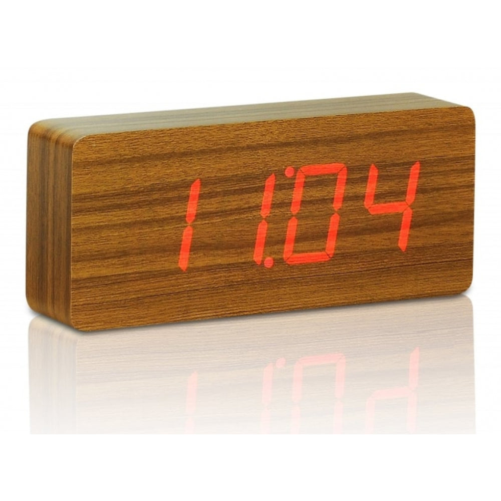Slab Teak Click Clock/Red LED