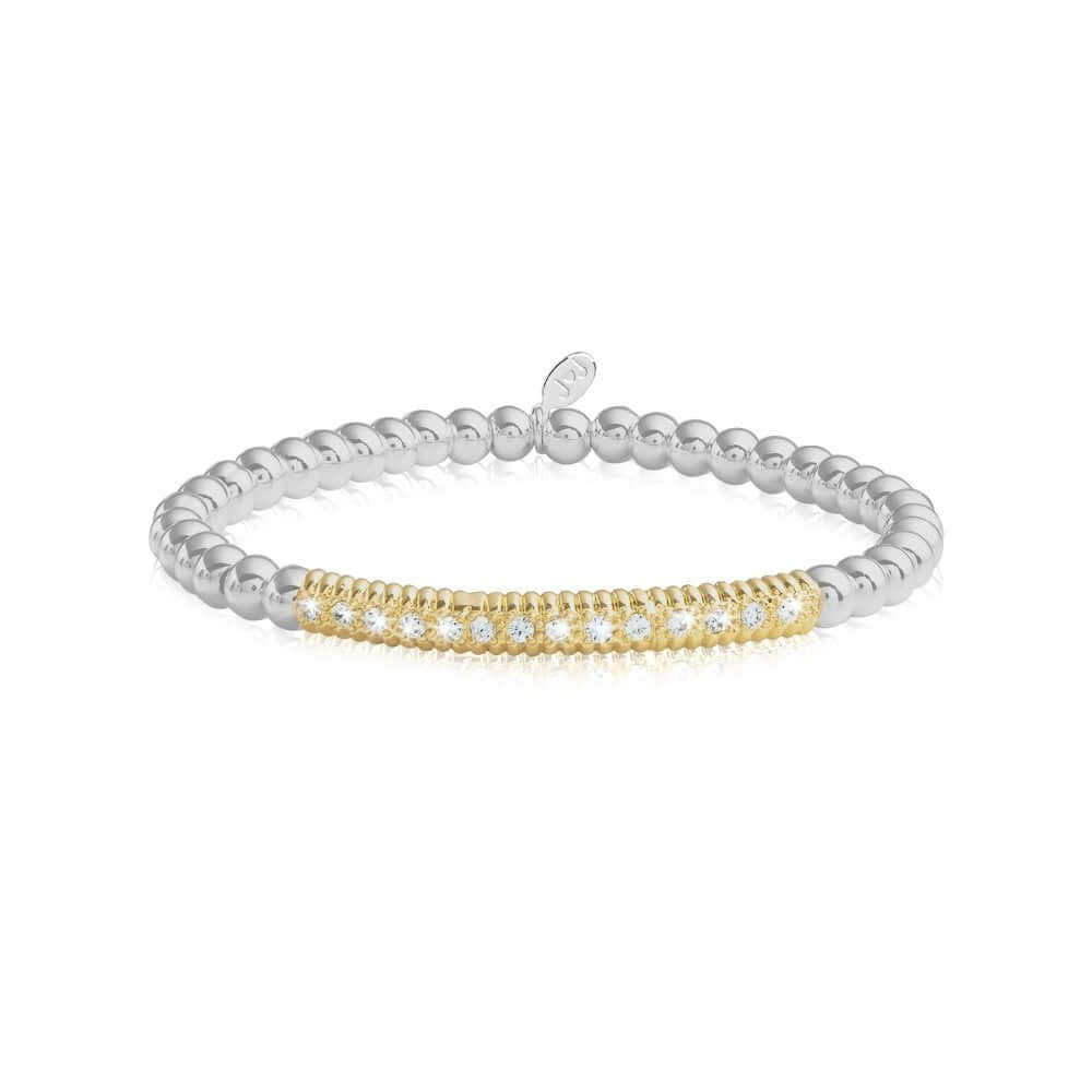 Halo Silver And Gold Pave Ball Stretch Bracelet