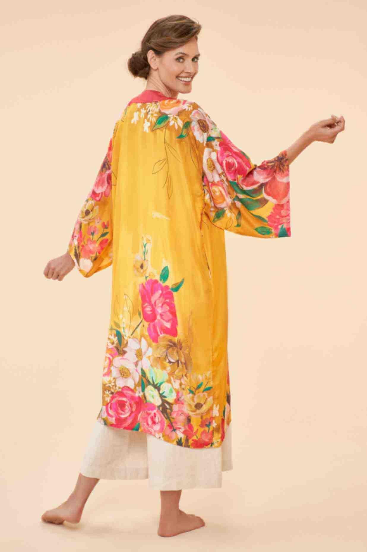 Impressionist Floral Kimono Gown - Mustard