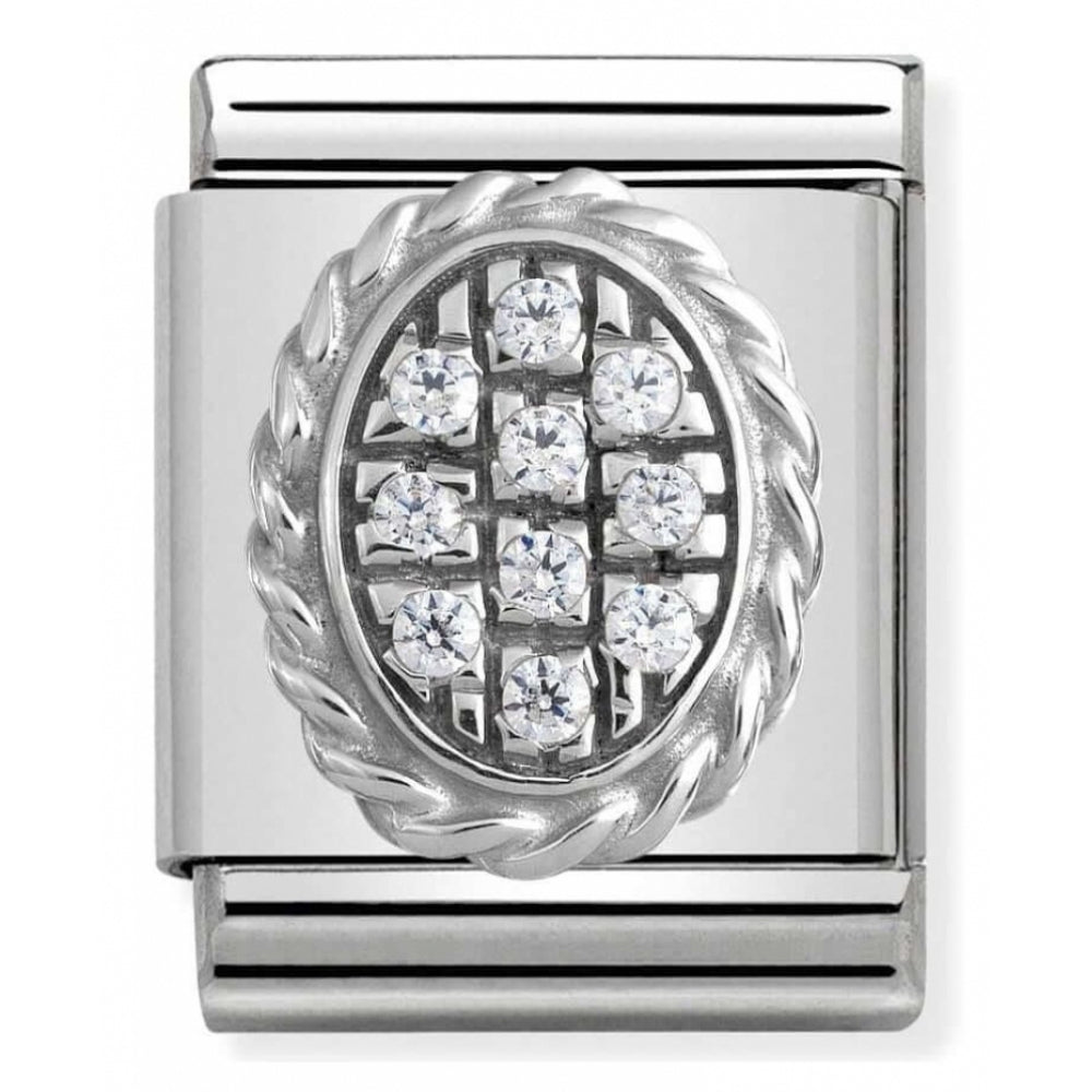 Composable Big Pave Stainless Steel, Sterling Silver & White Cubic Zirconia Oval Charm