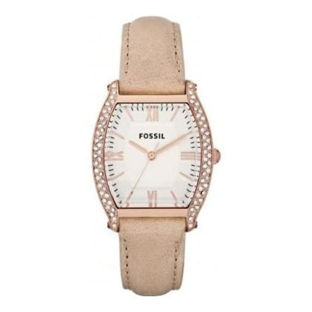Ladies Brown Leather Strap Watch With Rose Gold Case