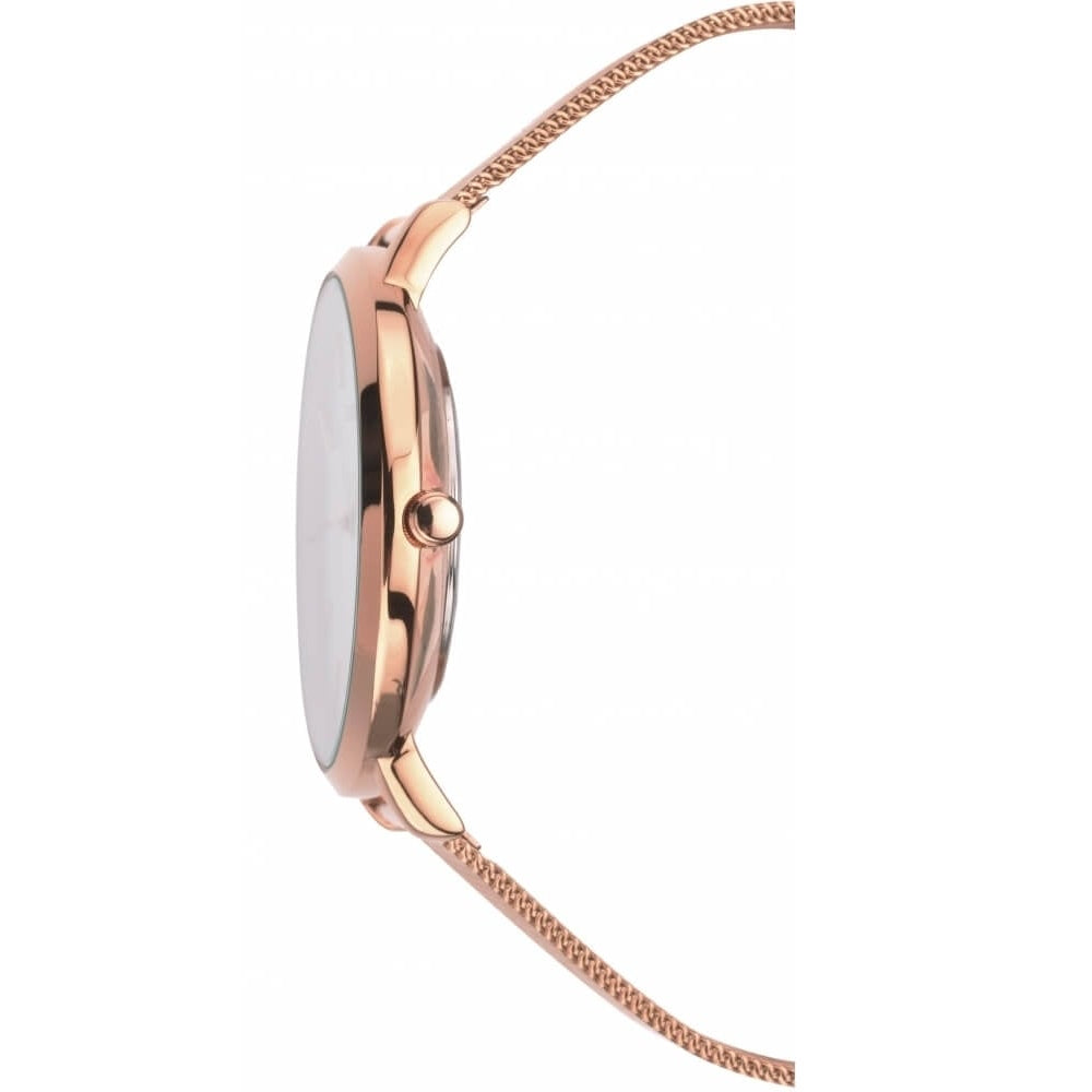 Rose Gold Plated Sunray Dial & Milanese Bracelet Strap Ladies Watch