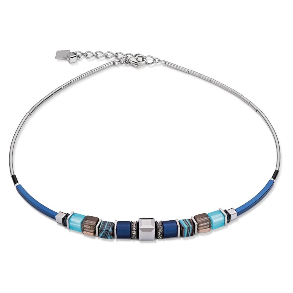 Blue/Beige/ Striped Geo Cube Necklace