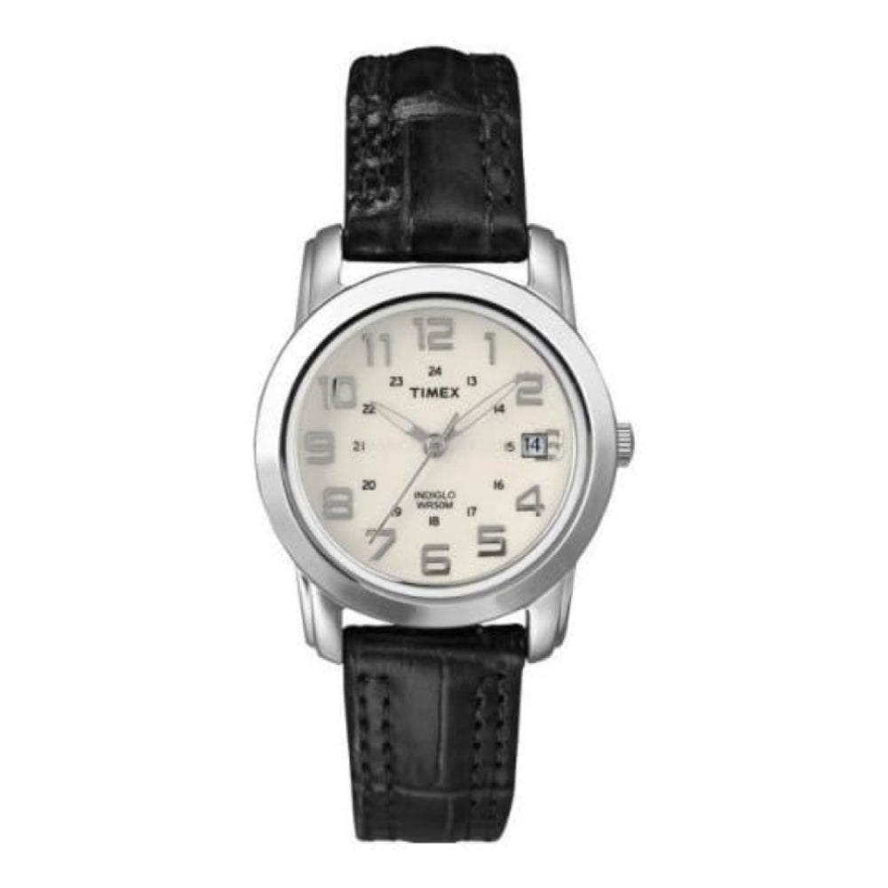 Unisex Black Leather Cream Dial Strap Watch