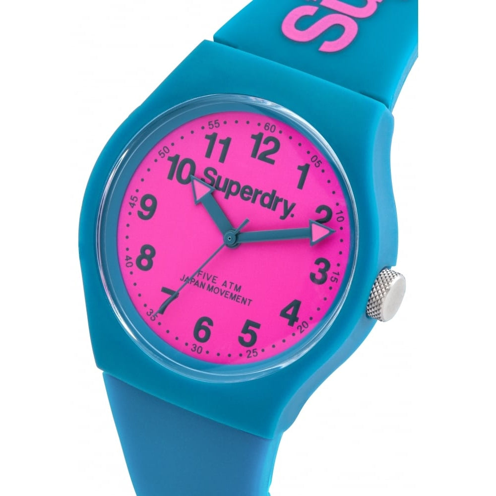 Urban' Teal Silicone Strap Watch With Pink Dial