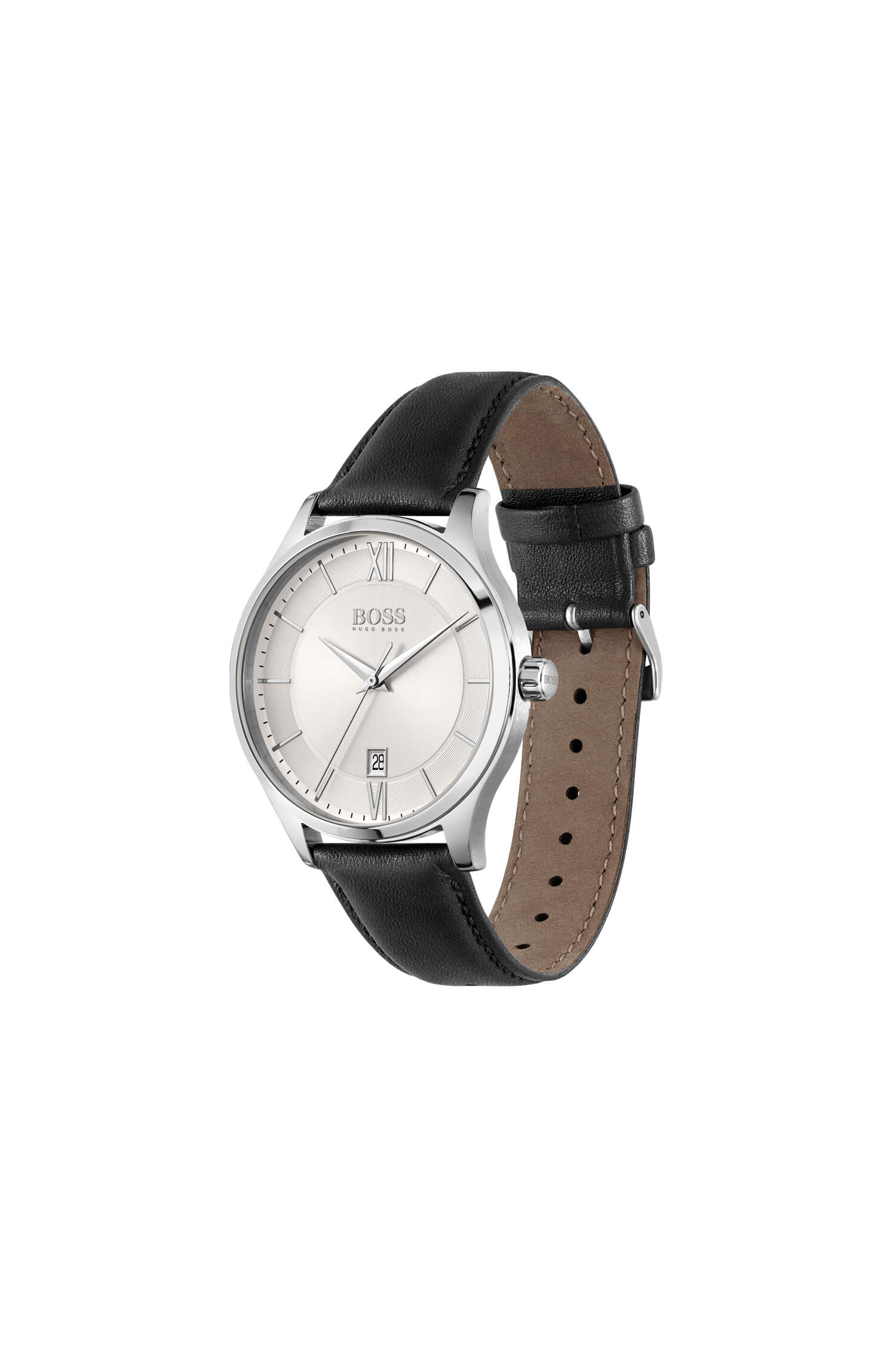 Elite Stainless Steel Silver Dial With Black Leather Strap Gents Watch