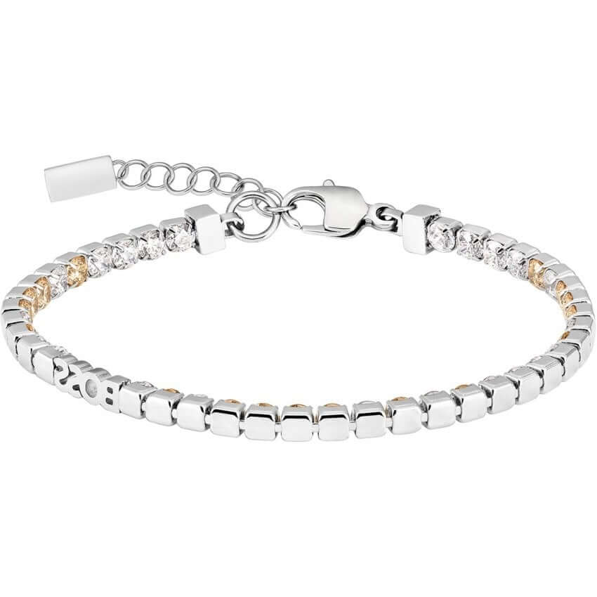 Silver Tone Tennis Bracelet With Clear & Champagne Crystals