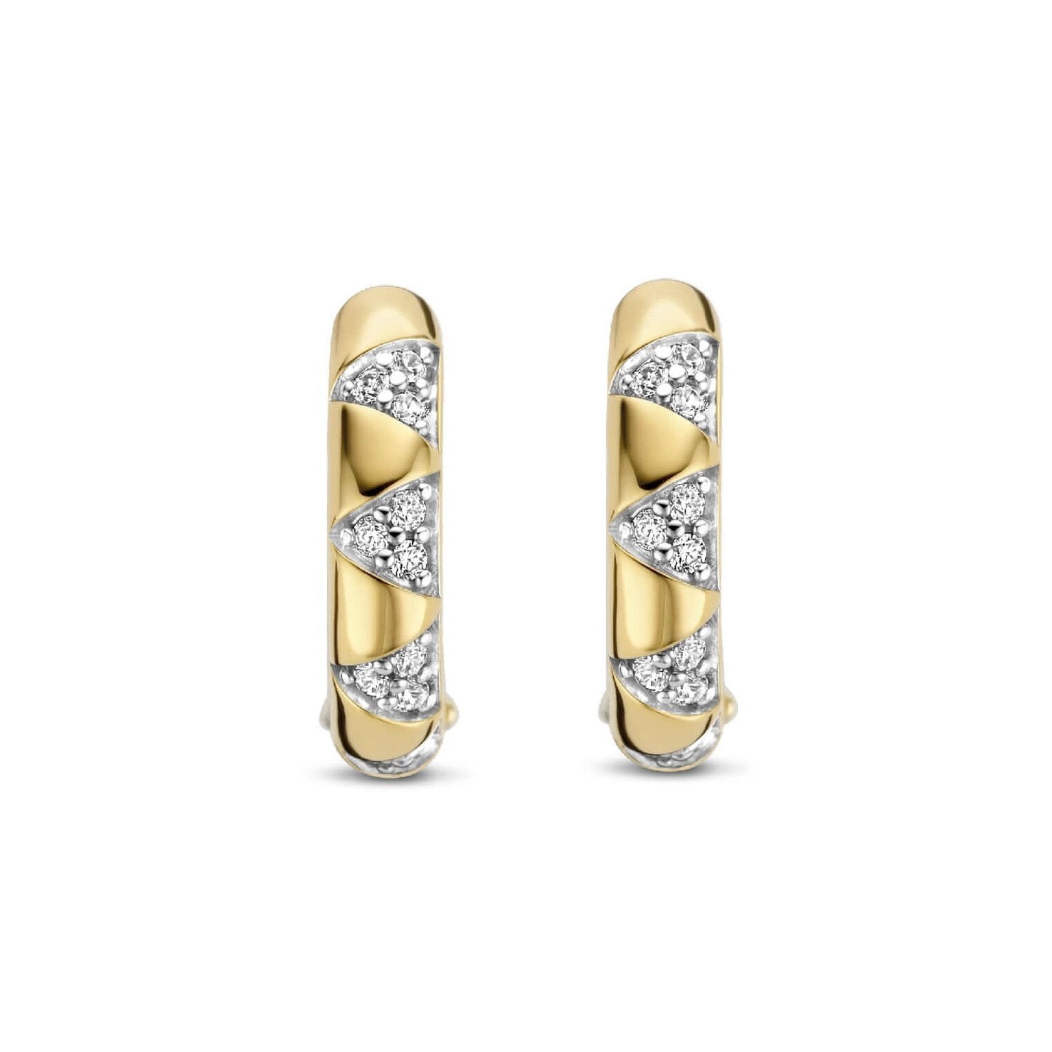 Two Tone Hoop CZ Star Stud Earrings
