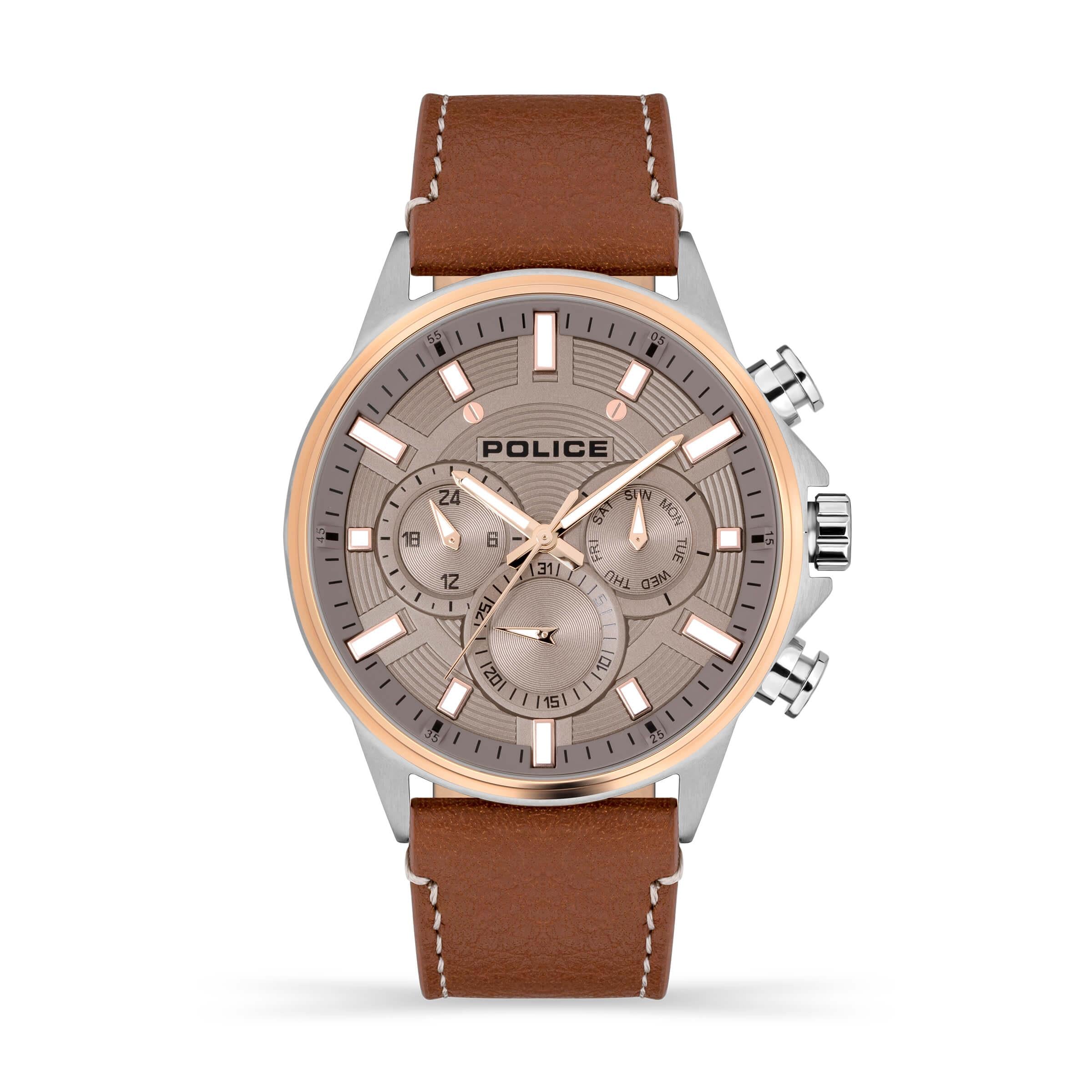 Kismet SS Multi Dial Brown Leather Strap Watch