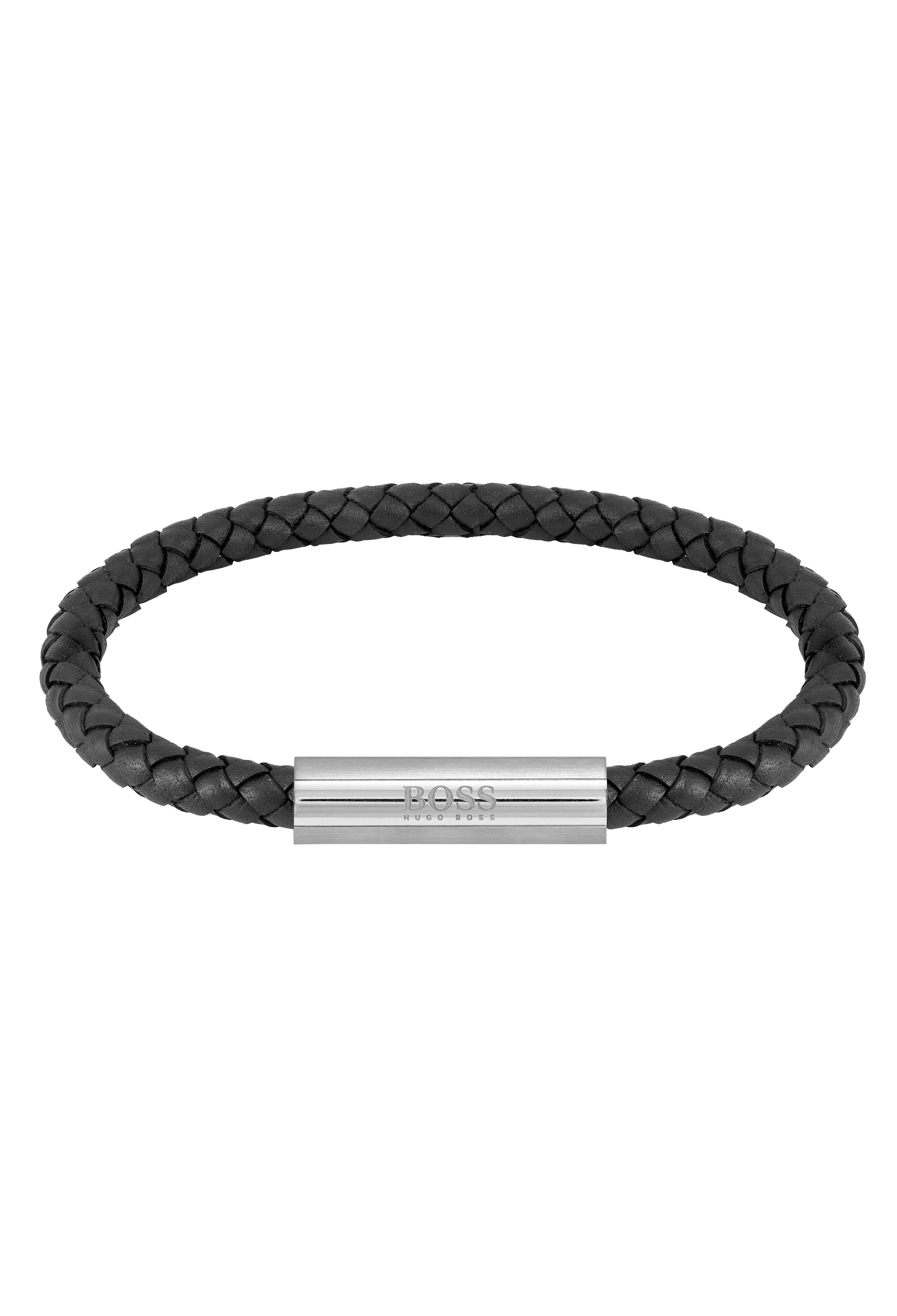 Braided Black Leather Gents Bracelet
