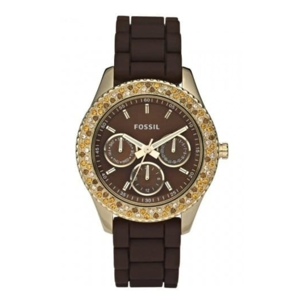 Ladies Stella Crystalised Brown Silicone Strap Watch