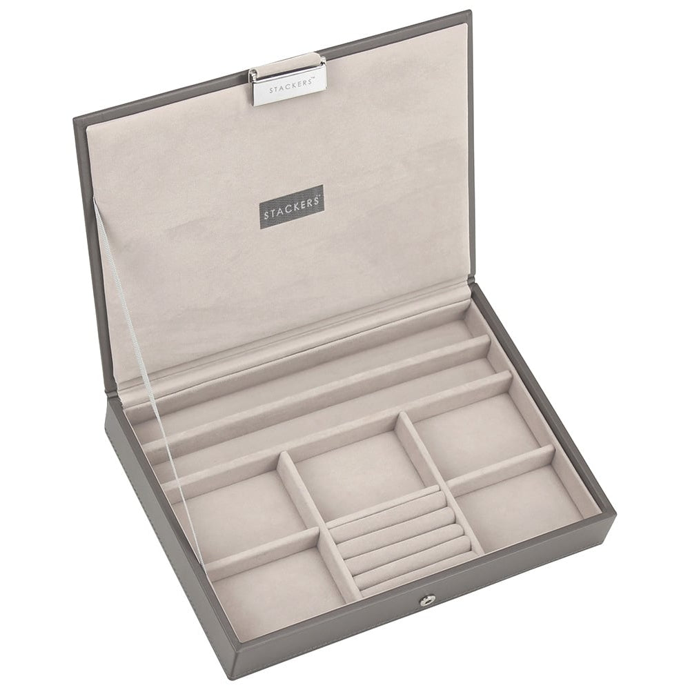 Classic Grey Leather Lidded Jewellery Box