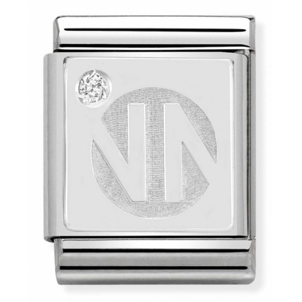 Composable Big Engraved Signs in Stainless Steel, Sterling Silver & A Cubic Zirconia Nomination Logo Charm