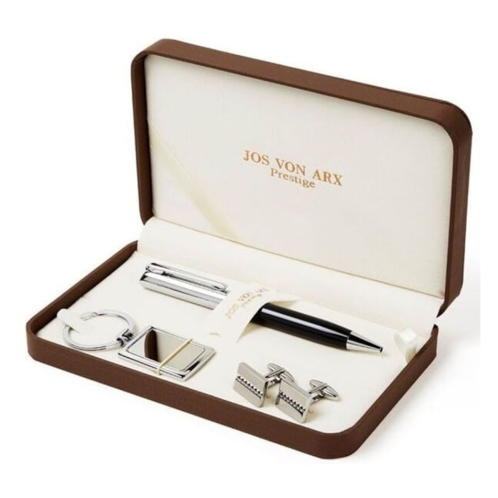 Men's Gift Set With Ball Point Pen, Rectangular Key Ring & Rectangular Cufflinks