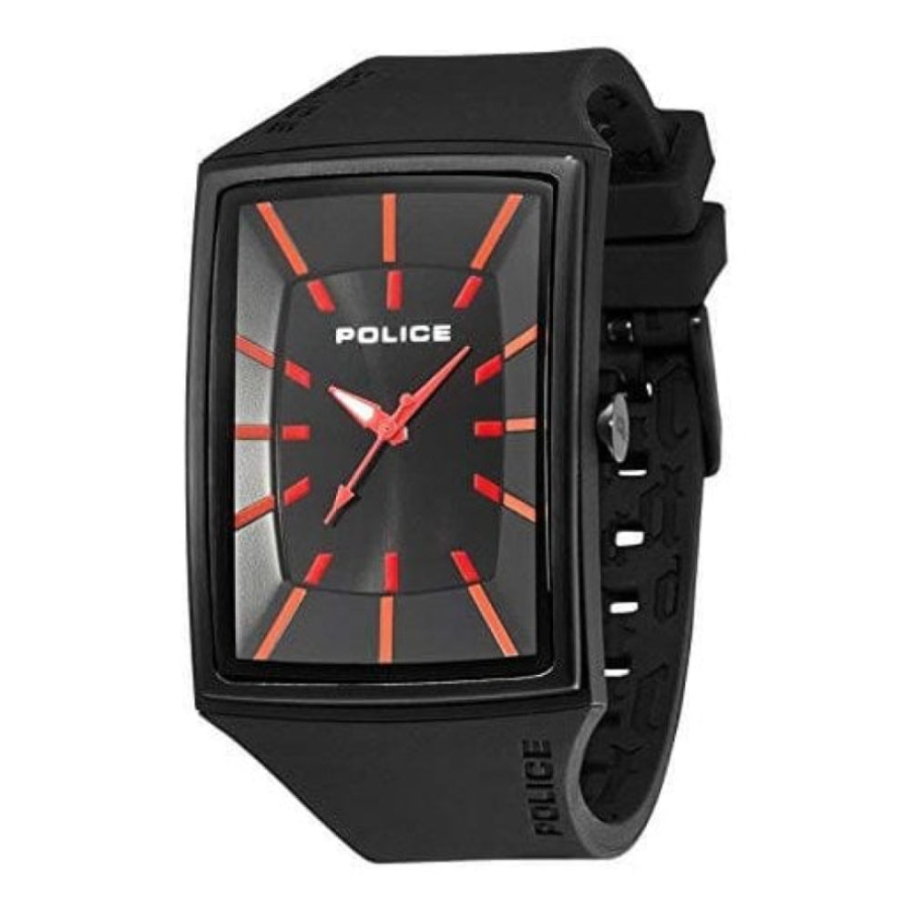 Vantage-X Unisex Black Watch With Red Indexing Rectangle Dial & Rubber Strap