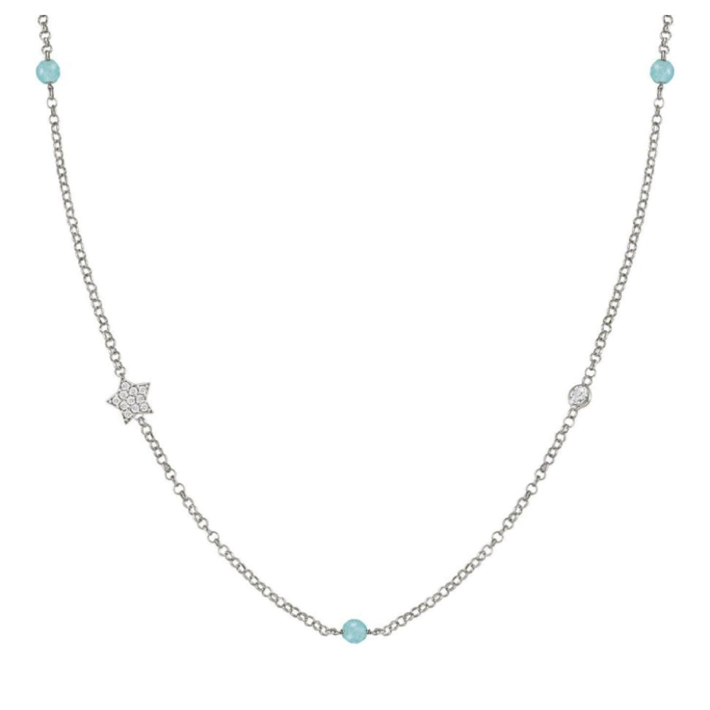 Gioie Necklace In 925 Silver, Cubic Zirconia And Jade (015_Silver Star)