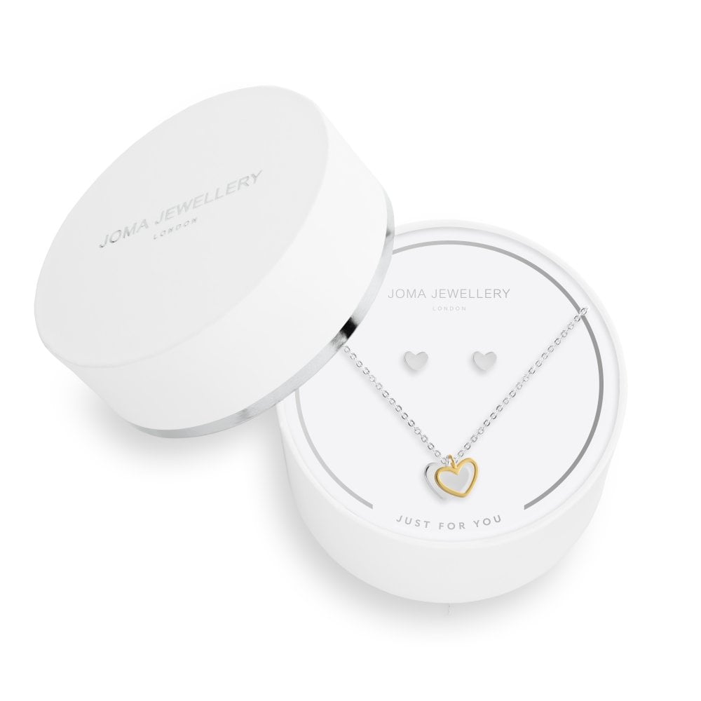 Sentiment Set | Heart | Silver And Gold | Earrings And Necklace | 46cm + 5cm Extender