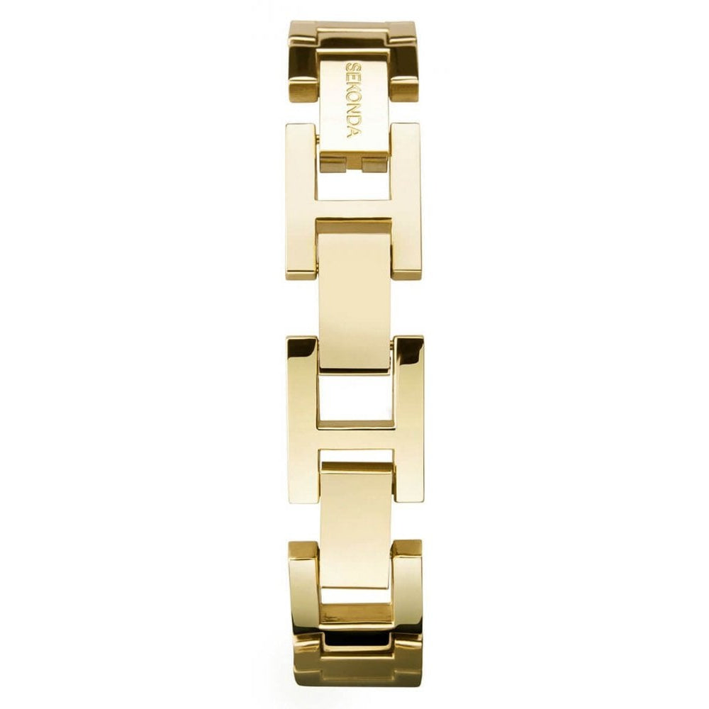 Gold Plated Stone Set Bracelet Strap & Case With Silver Dial Ladies Watch