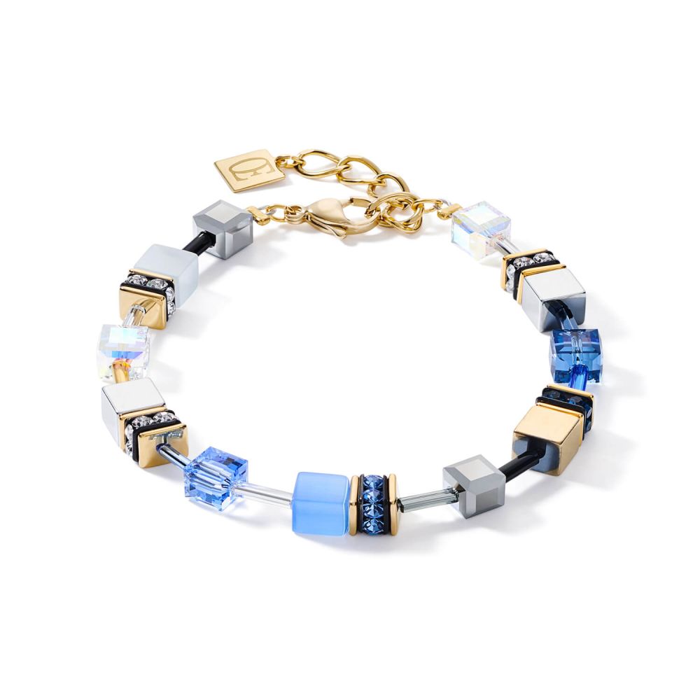 Blue- Gold Geo Cube Bracelet