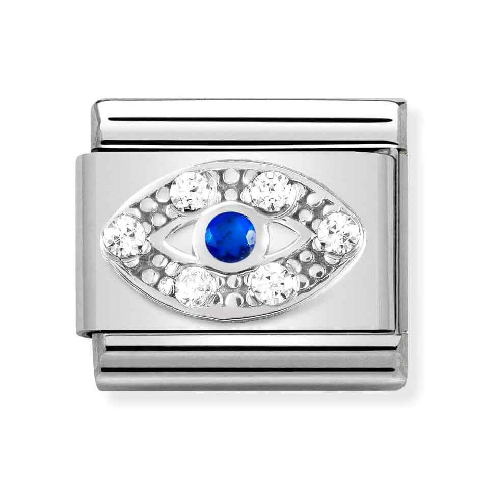 Classic Composable Link In Silver With Blue & White CZ on Eye Symbol