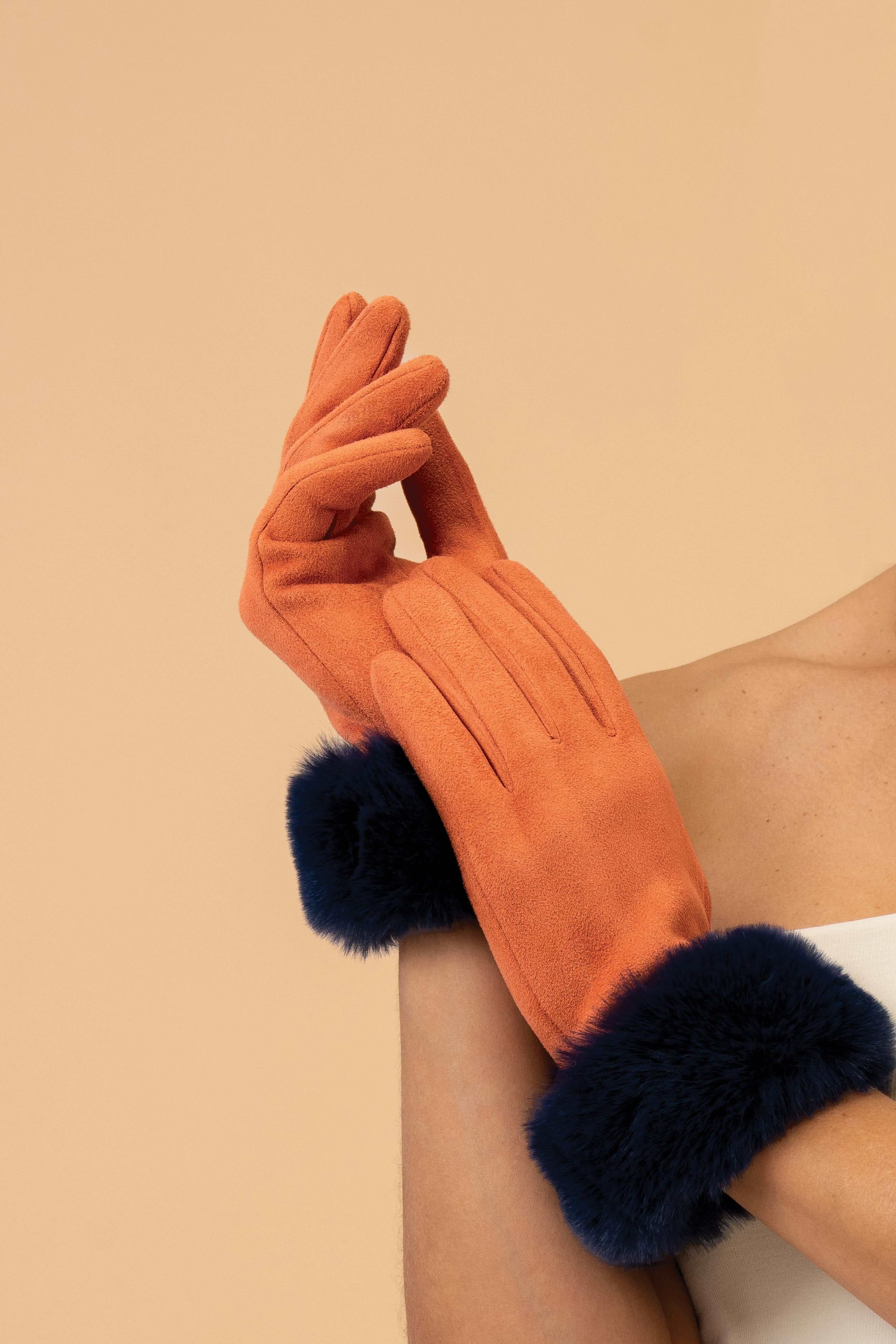 Bettina Gloves in Tangerine/Navy