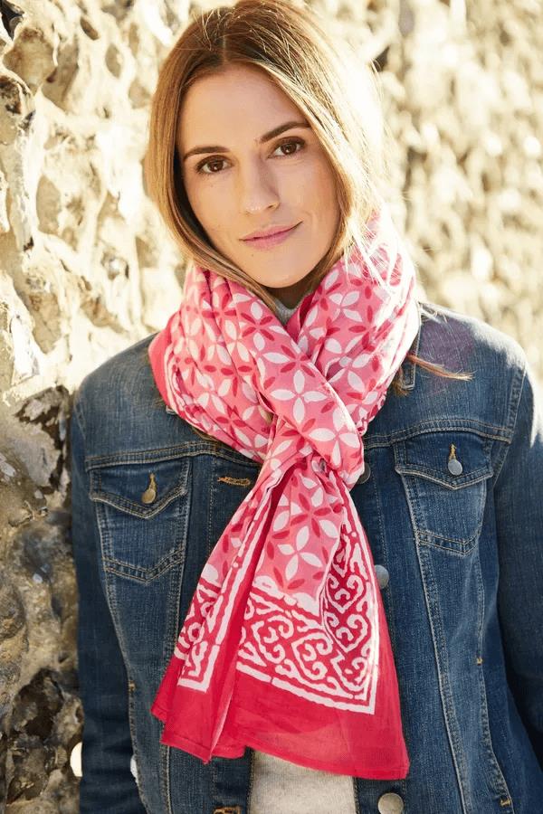 Hand Printed Cotton Sarong Tiles Pink