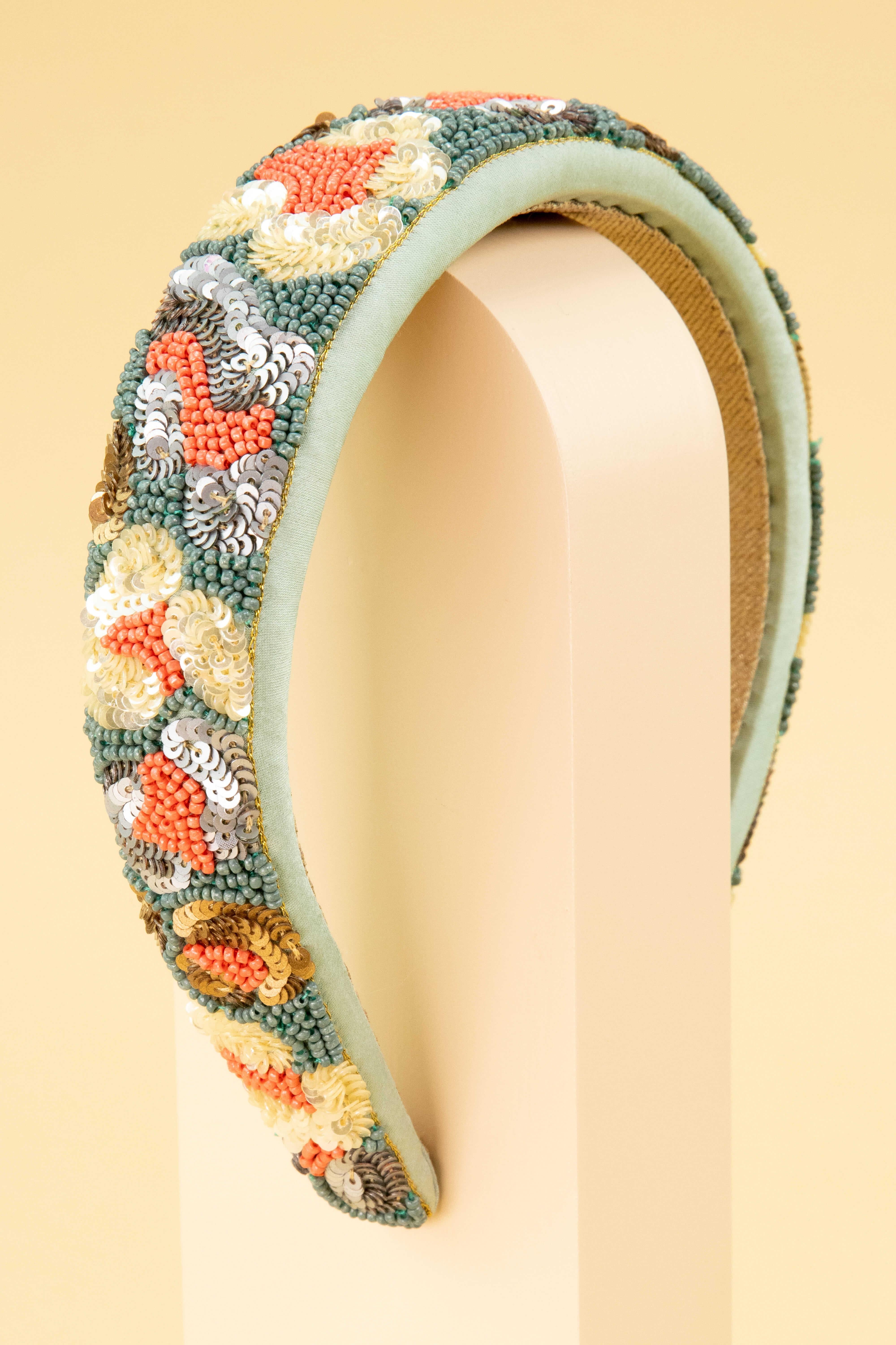 Leopard Print Embellished Padded Headband - Ice