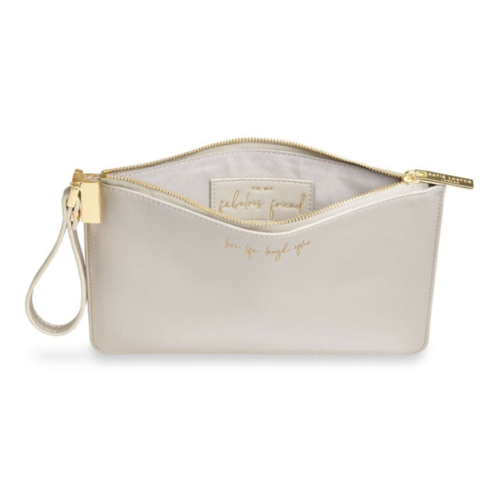 SECRET MESSAGE POUCH - LOVE LIFE LAUGH OFTEN/ TO MY FABULOUS FRIEND - Pale Grey - 16x24cm